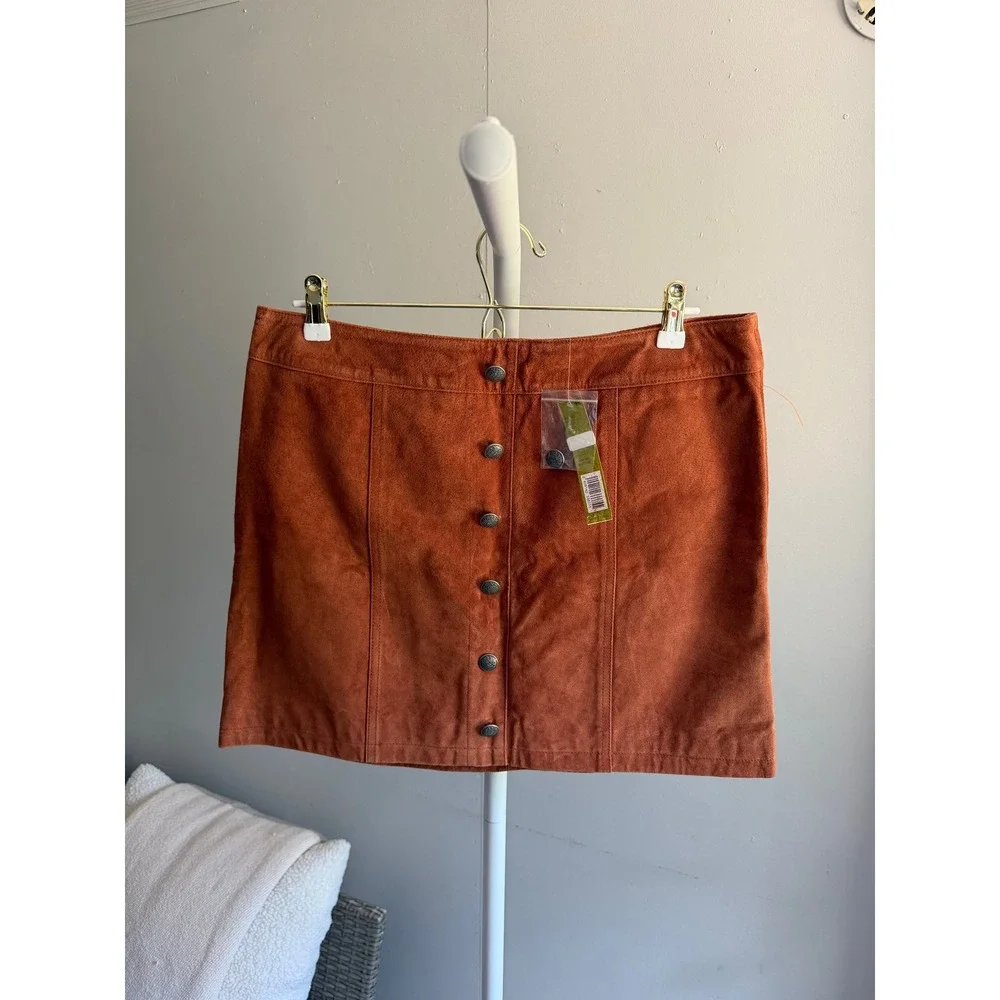 $139 NWT Gianni Bini Mini Skirt Large Rust Orange Button Front Leather Skirt